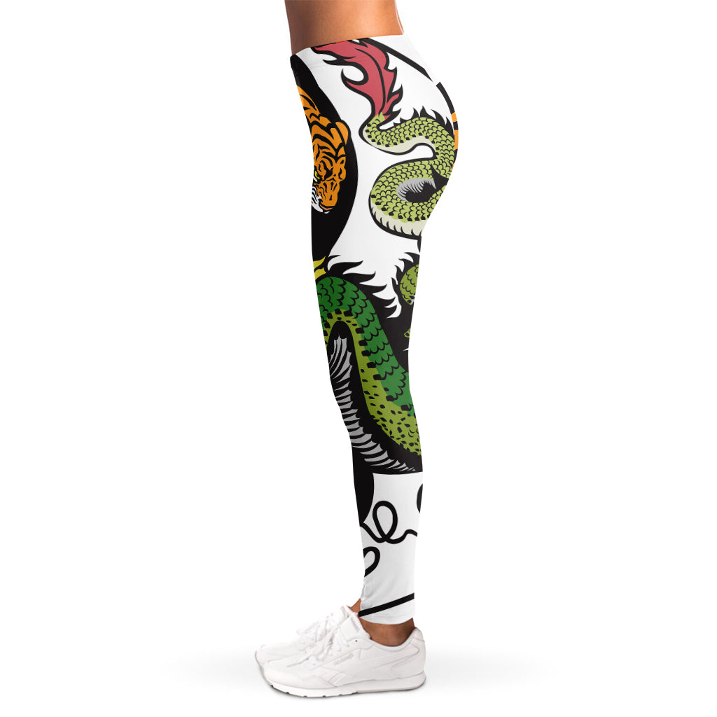 Tiger And Dragon Yin Yang Print Women's Leggings