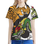 Tiger And Dragon Yin Yang Print Women's Polo Shirt