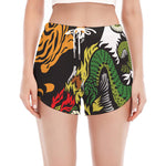 Tiger And Dragon Yin Yang Print Women's Split Running Shorts