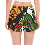 Tiger And Dragon Yin Yang Print Women's Split Running Shorts