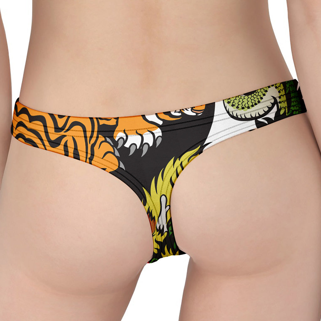 Tiger And Dragon Yin Yang Print Women's Thong