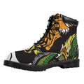Tiger And Dragon Yin Yang Print Padded Collar Lace Up Boots