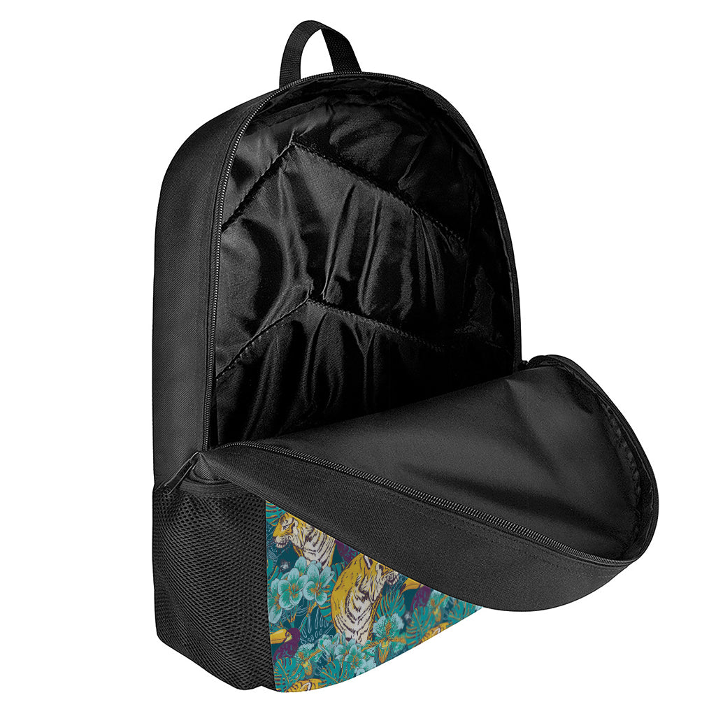 Tiger And Toucan Pattern Print 17 Inch Backpack