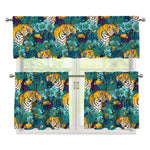 Tiger And Toucan Pattern Print 3 Piece Kitchen Curtains