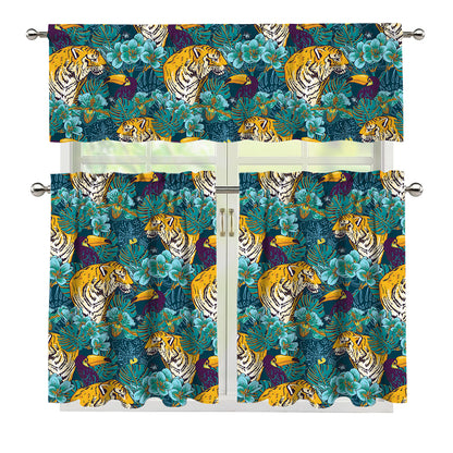 Tiger And Toucan Pattern Print 3 Piece Kitchen Curtains