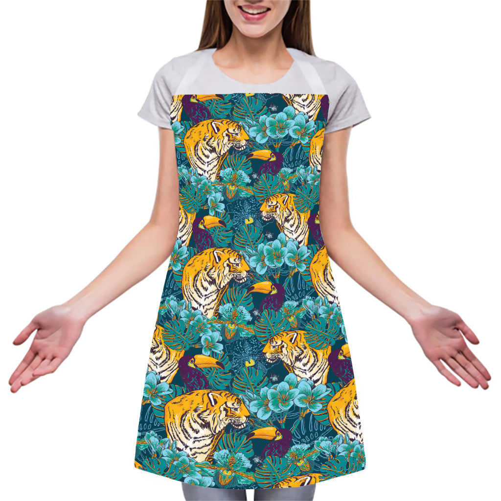 Tiger And Toucan Pattern Print Adjustable Apron