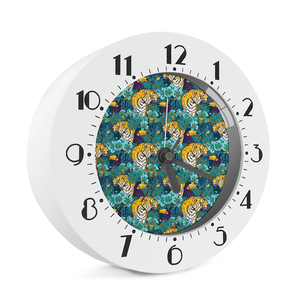 Tiger And Toucan Pattern Print Alarm Clock
