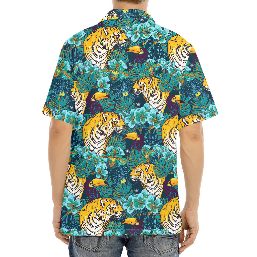 Tiger And Toucan Pattern Print Aloha Shirt