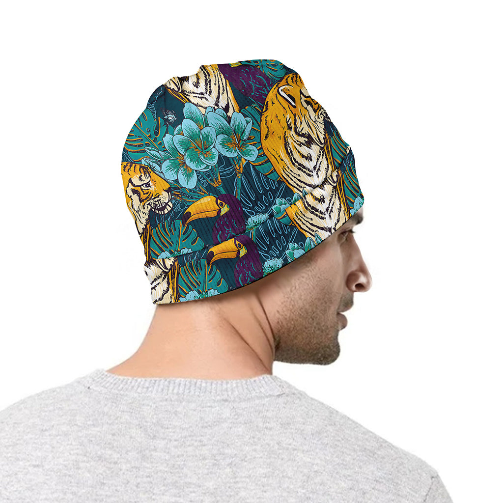 Tiger And Toucan Pattern Print Beanie