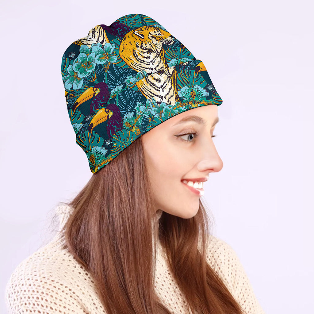 Tiger And Toucan Pattern Print Beanie