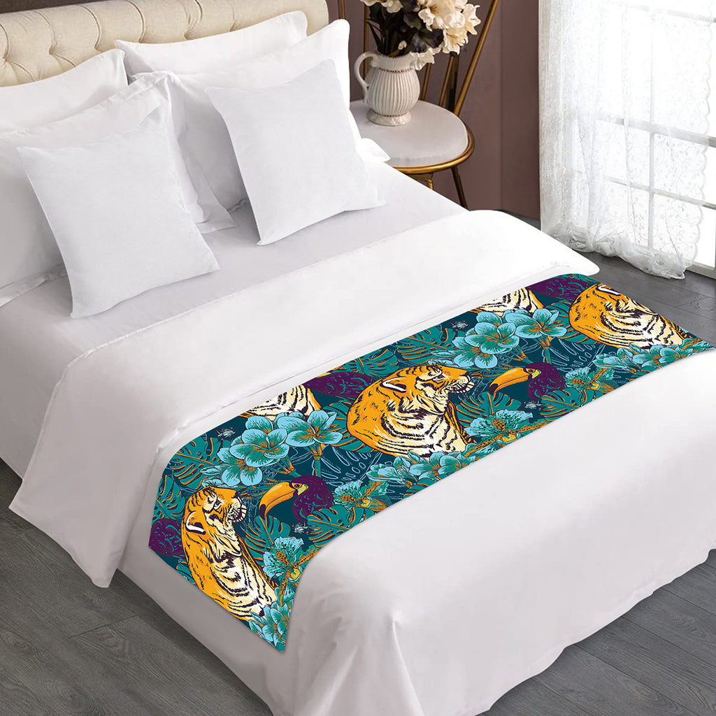 Tiger And Toucan Pattern Print Bed Runner