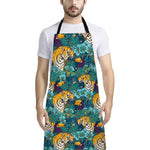Tiger And Toucan Pattern Print Bib Apron With Pocket