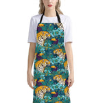 Tiger And Toucan Pattern Print Bib Apron With Pocket