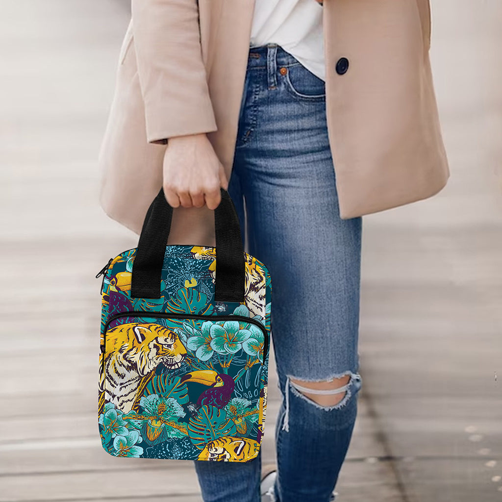 Tiger And Toucan Pattern Print Bible Tote Bag