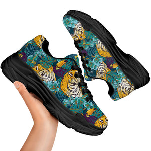Tiger And Toucan Pattern Print Black Chunky Shoes