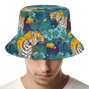 Tiger And Toucan Pattern Print Bucket Hat