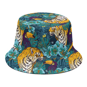 Tiger And Toucan Pattern Print Bucket Hat