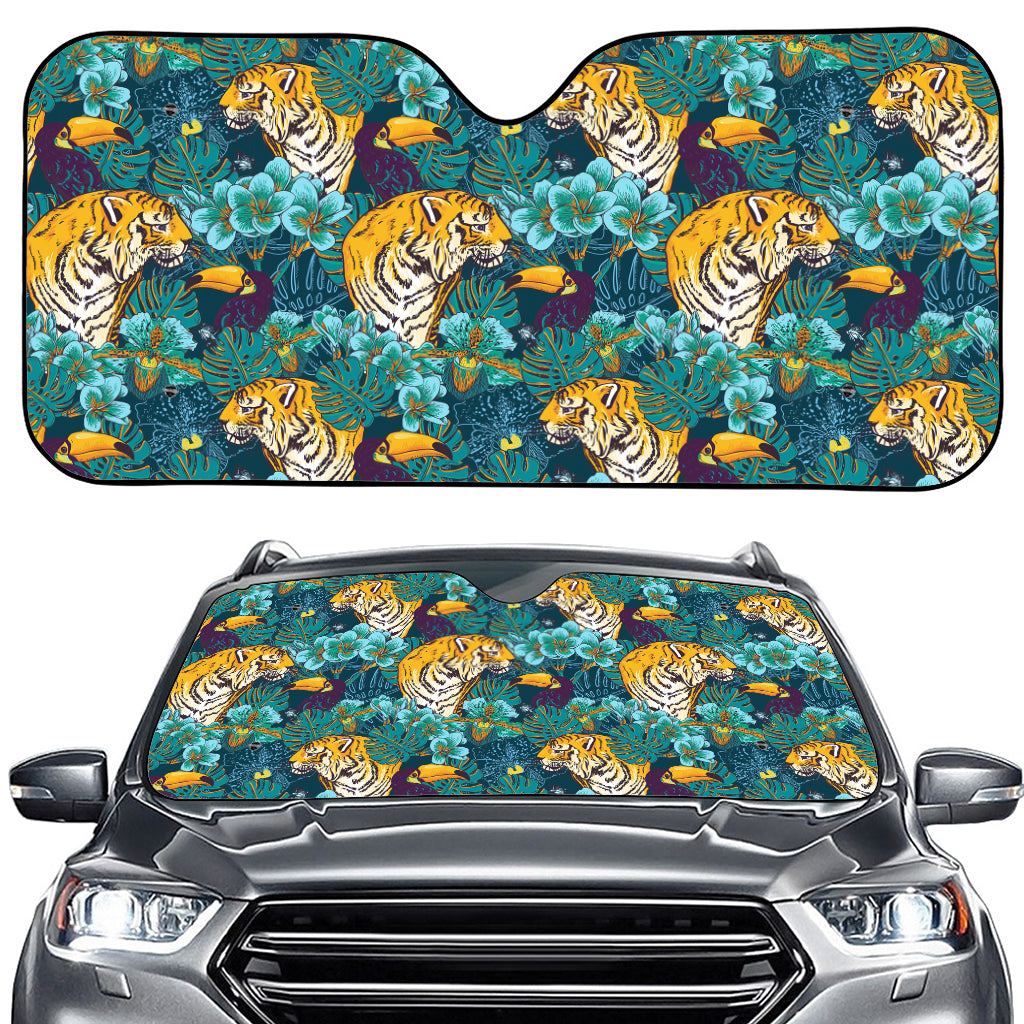 Tiger And Toucan Pattern Print Car Windshield Sun Shade