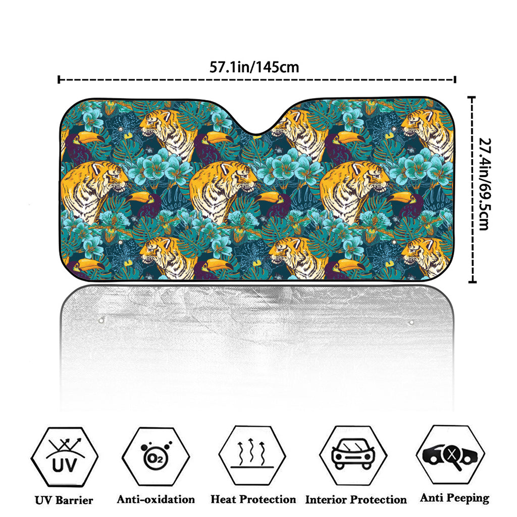 Tiger And Toucan Pattern Print Car Windshield Sun Shade