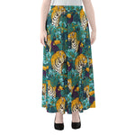 Tiger And Toucan Pattern Print Chiffon Maxi Skirt