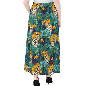 Tiger And Toucan Pattern Print Chiffon Maxi Skirt