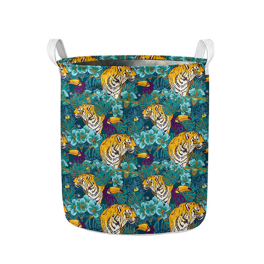 Tiger And Toucan Pattern Print Collapsible Laundry Basket