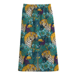 Tiger And Toucan Pattern Print Cotton Front Slit Maxi Skirt