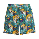 Tiger And Toucan Pattern Print Cotton Shorts