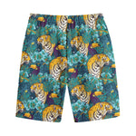 Tiger And Toucan Pattern Print Cotton Shorts