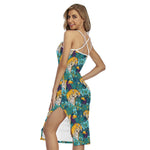 Tiger And Toucan Pattern Print Cross Back Cami Dress