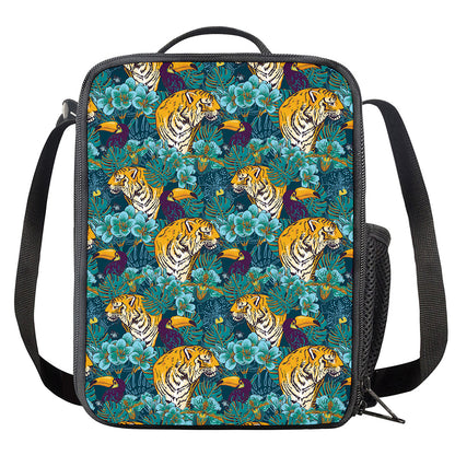 Tiger And Toucan Pattern Print Crossbody Lunch Bag