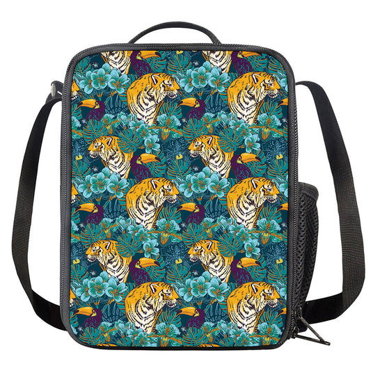 Tiger And Toucan Pattern Print Crossbody Lunch Bag