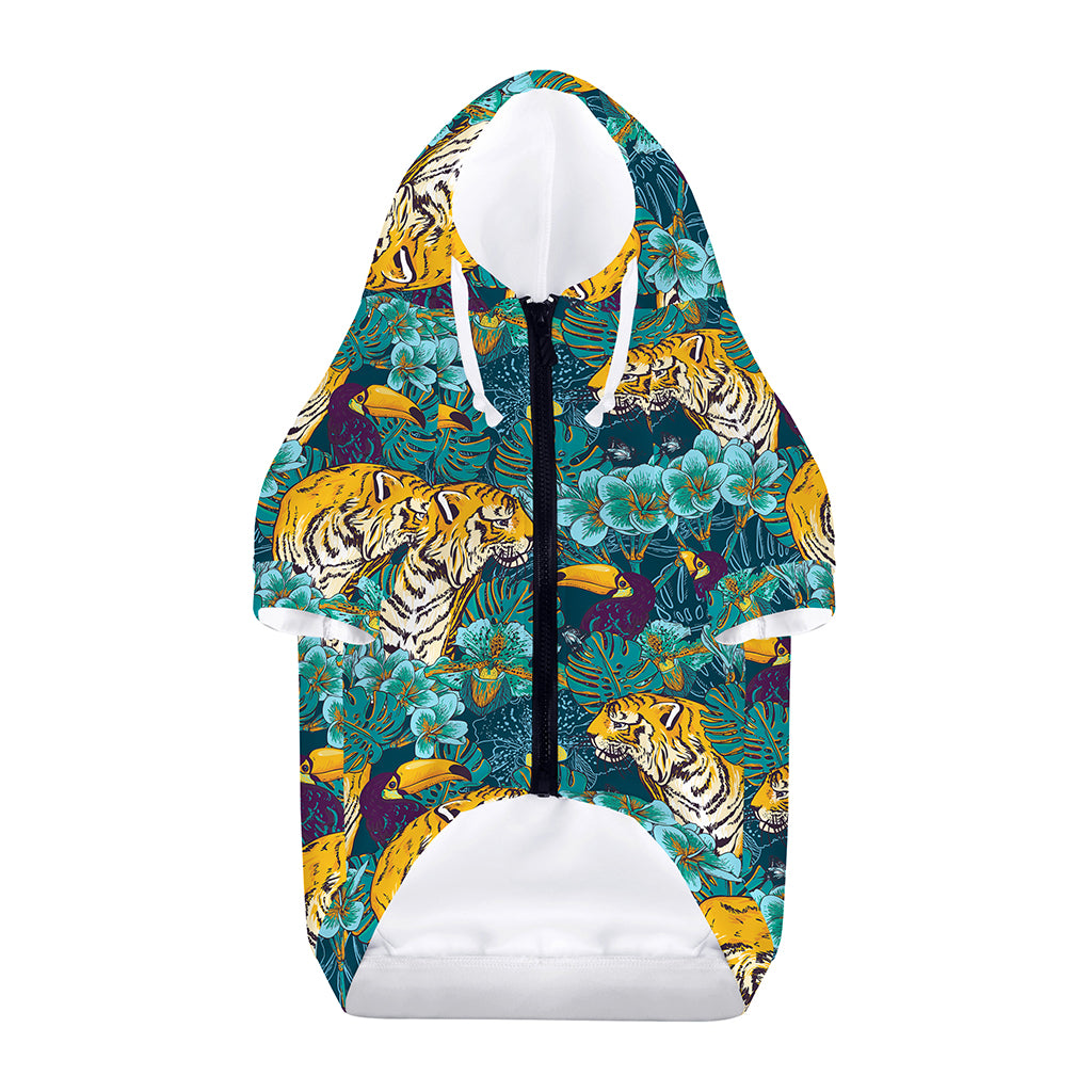 Tiger And Toucan Pattern Print Dog Zip Up Hoodie
