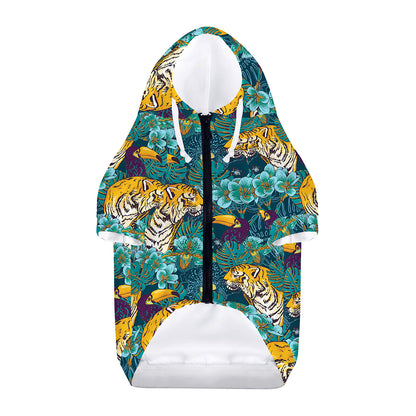 Tiger And Toucan Pattern Print Dog Zip Up Hoodie