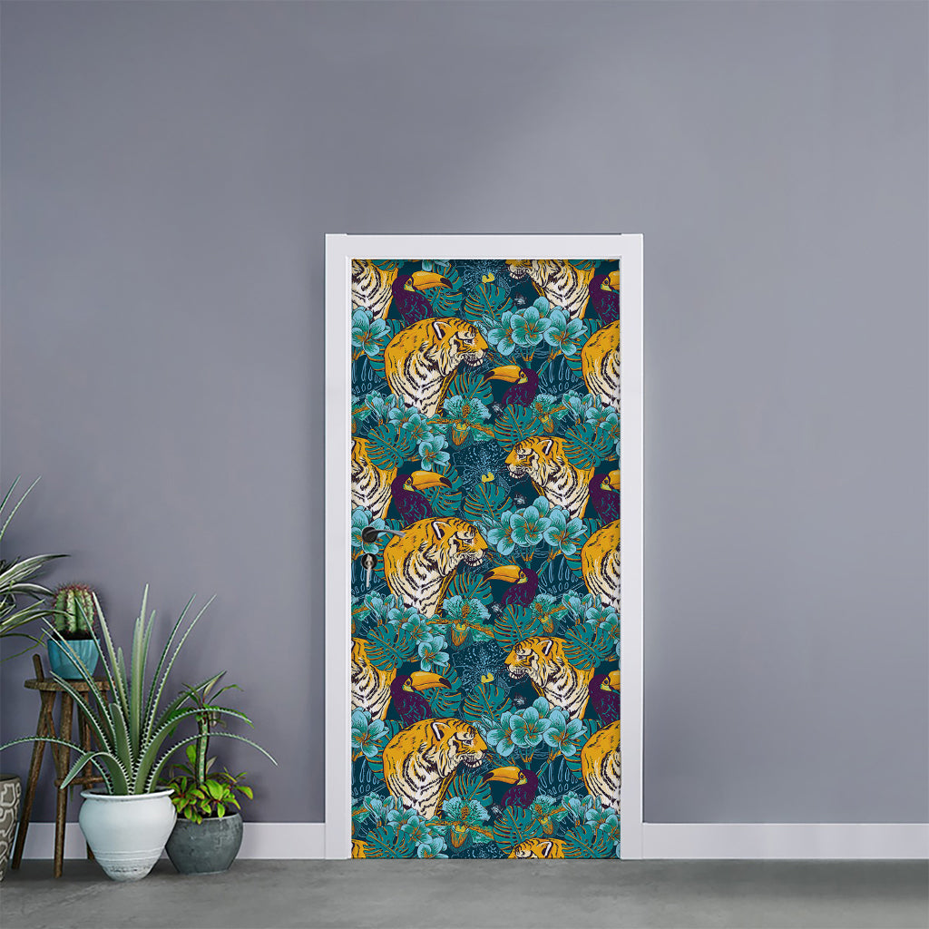 Tiger And Toucan Pattern Print Door Sticker