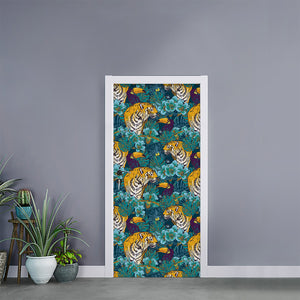 Tiger And Toucan Pattern Print Door Sticker