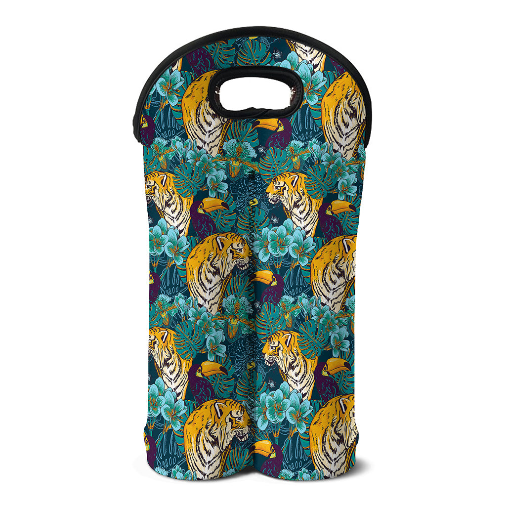 Tiger And Toucan Pattern Print Double Neoprene Wine Tote