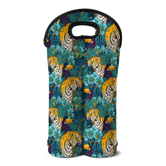Tiger And Toucan Pattern Print Double Neoprene Wine Tote