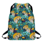Tiger And Toucan Pattern Print Drawstring Backpack