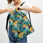Tiger And Toucan Pattern Print Drawstring Backpack