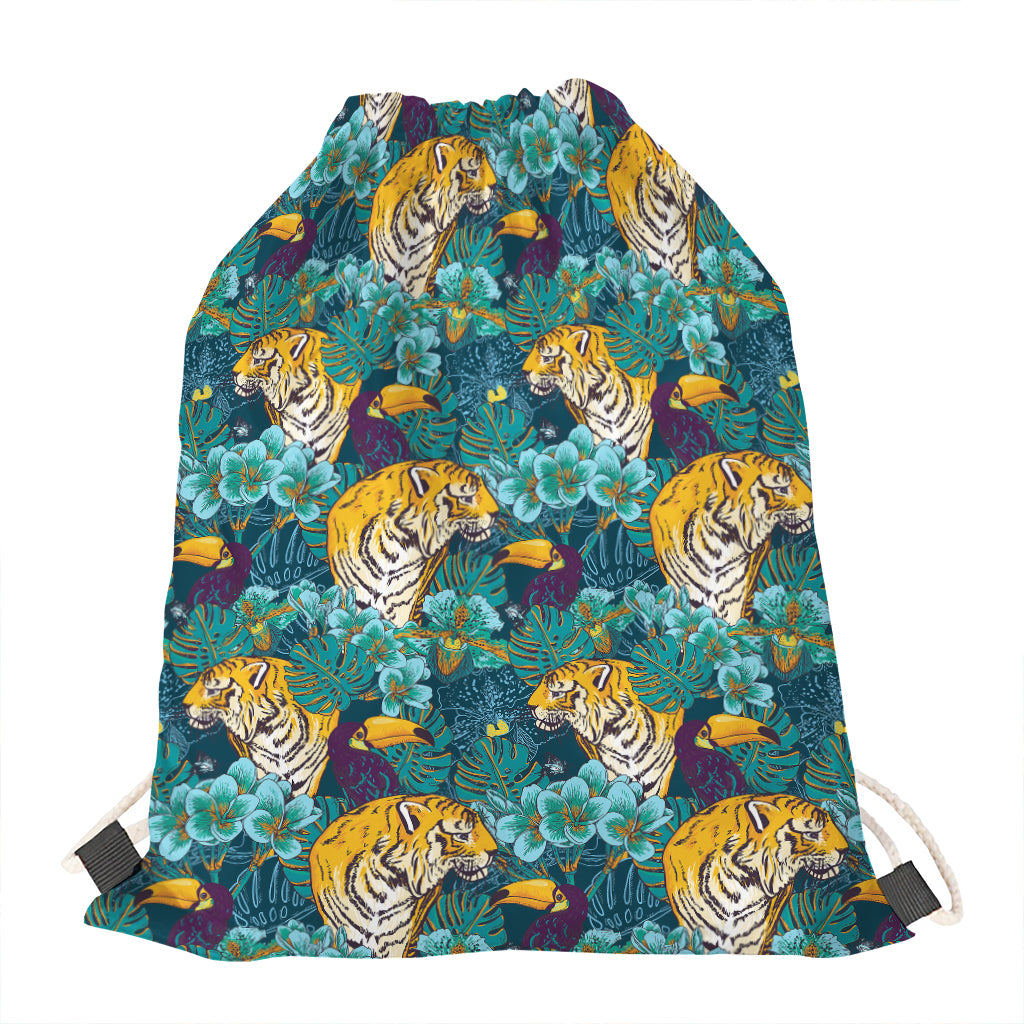 Tiger And Toucan Pattern Print Drawstring Bag