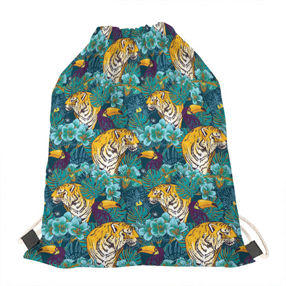 Tiger And Toucan Pattern Print Drawstring Bag