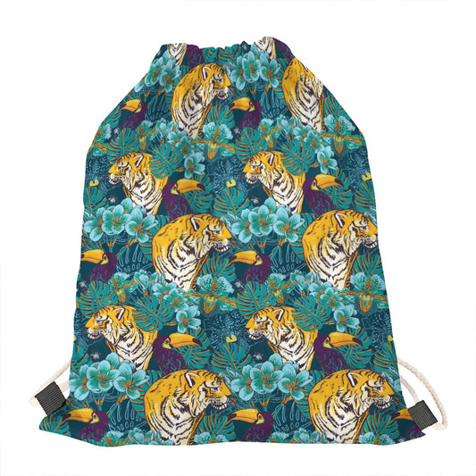 Tiger And Toucan Pattern Print Drawstring Bag