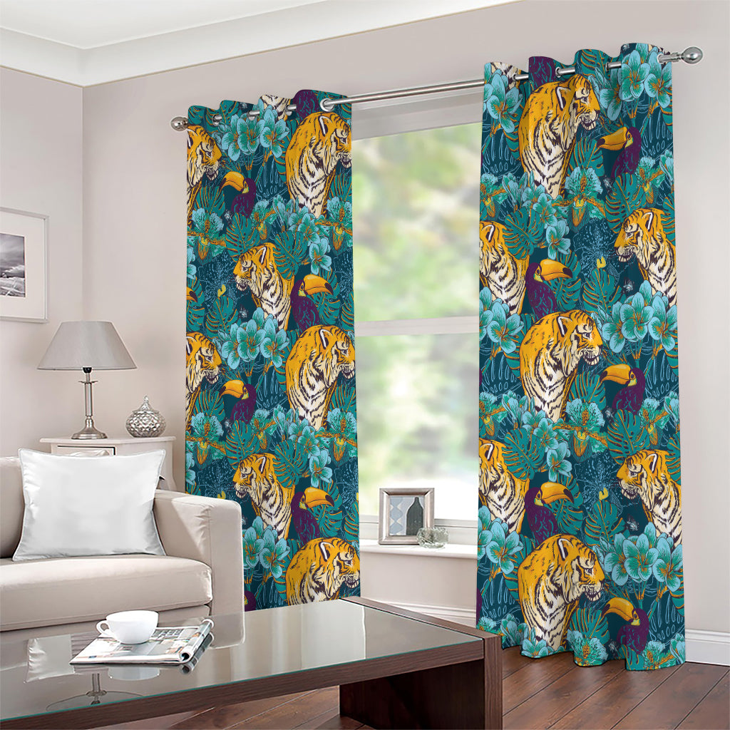 Tiger And Toucan Pattern Print Extra Wide Grommet Curtains