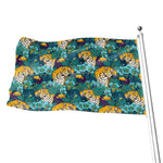 Tiger And Toucan Pattern Print Flag