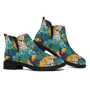 Tiger And Toucan Pattern Print Flat Ankle Boots