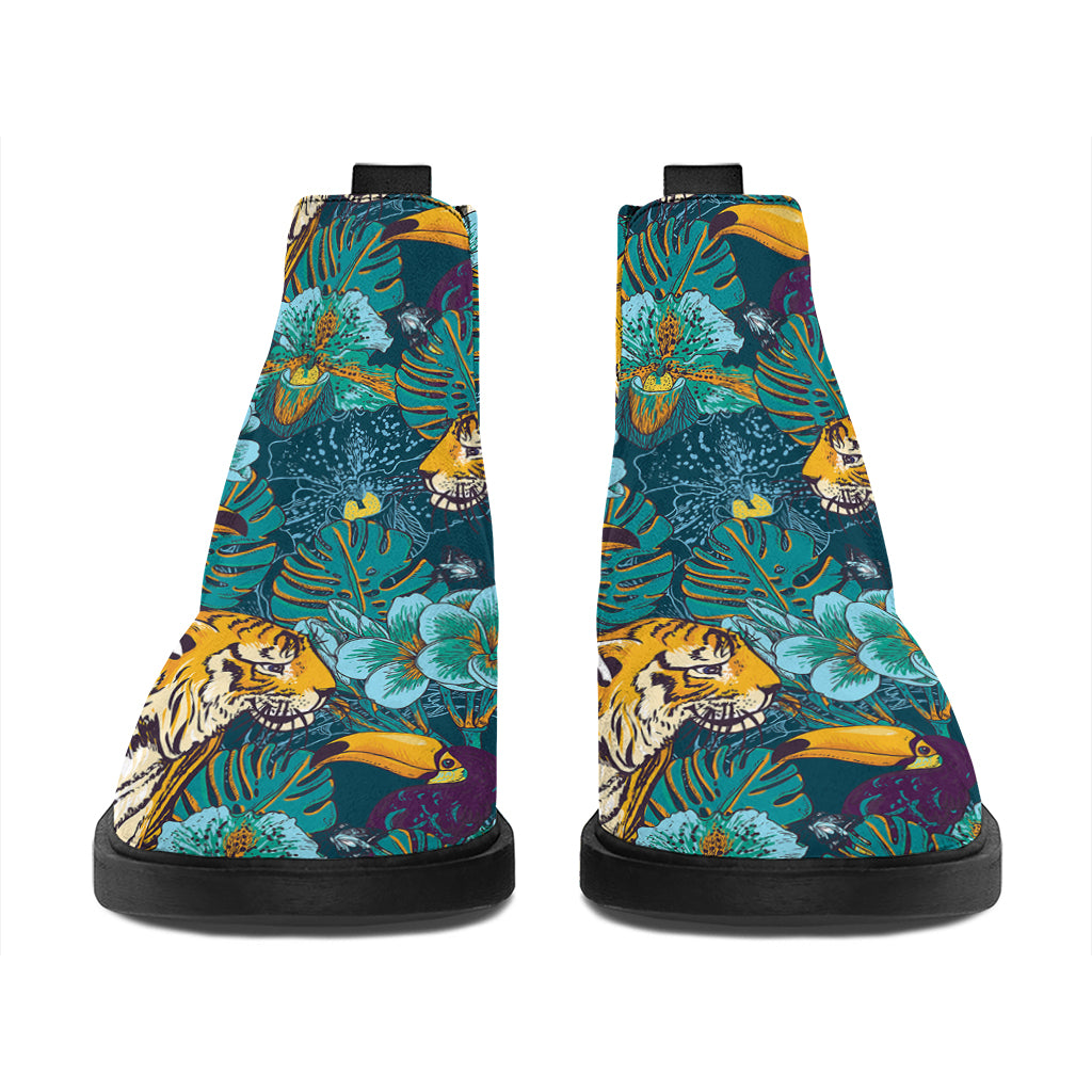 Tiger And Toucan Pattern Print Flat Ankle Boots