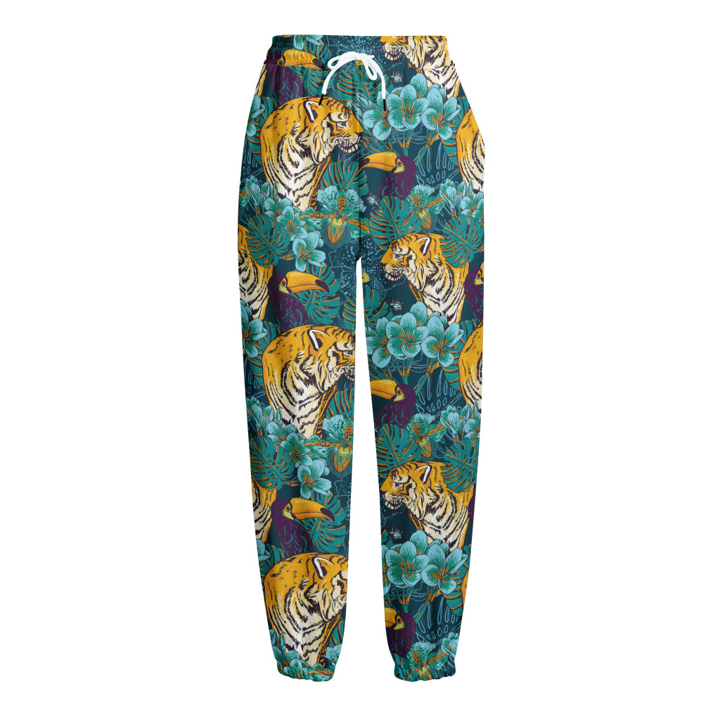 Tiger And Toucan Pattern Print Fleece Lined Knit Pants