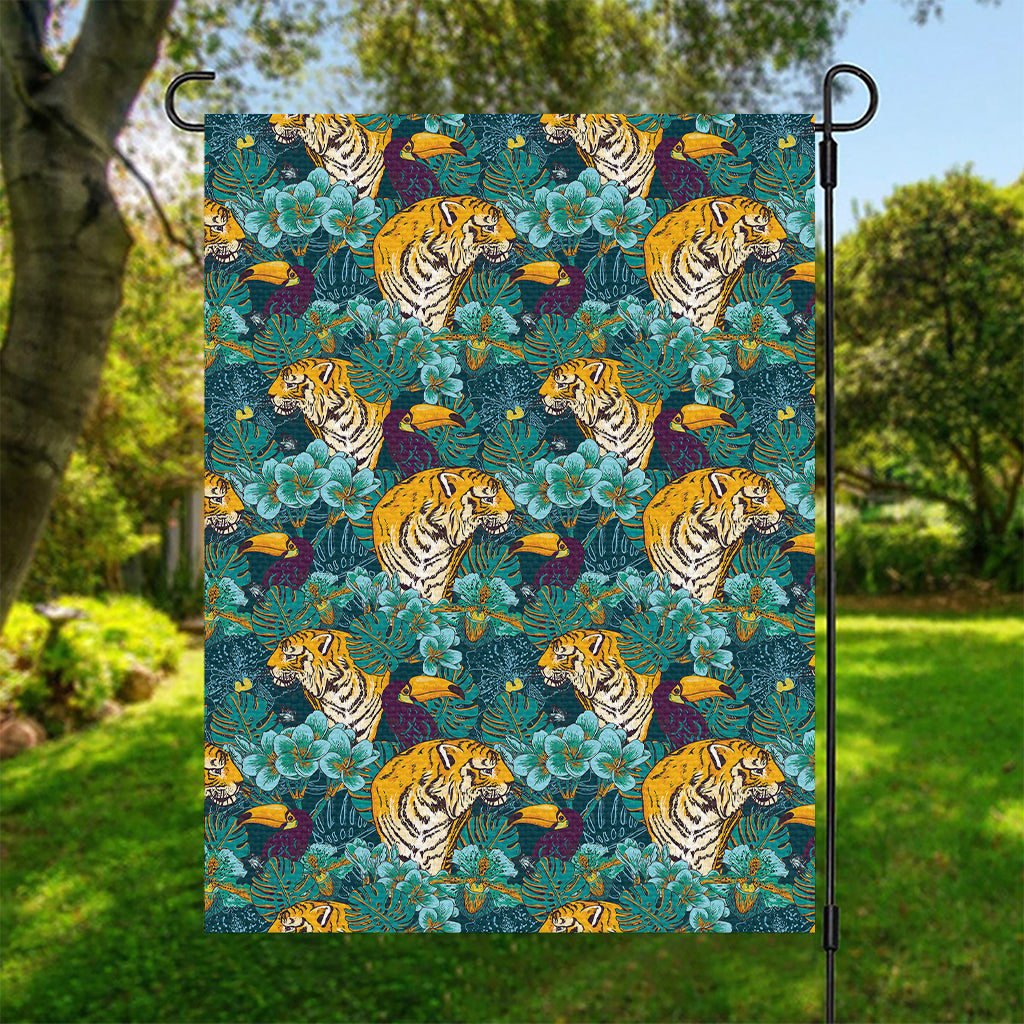 Tiger And Toucan Pattern Print Garden Flag