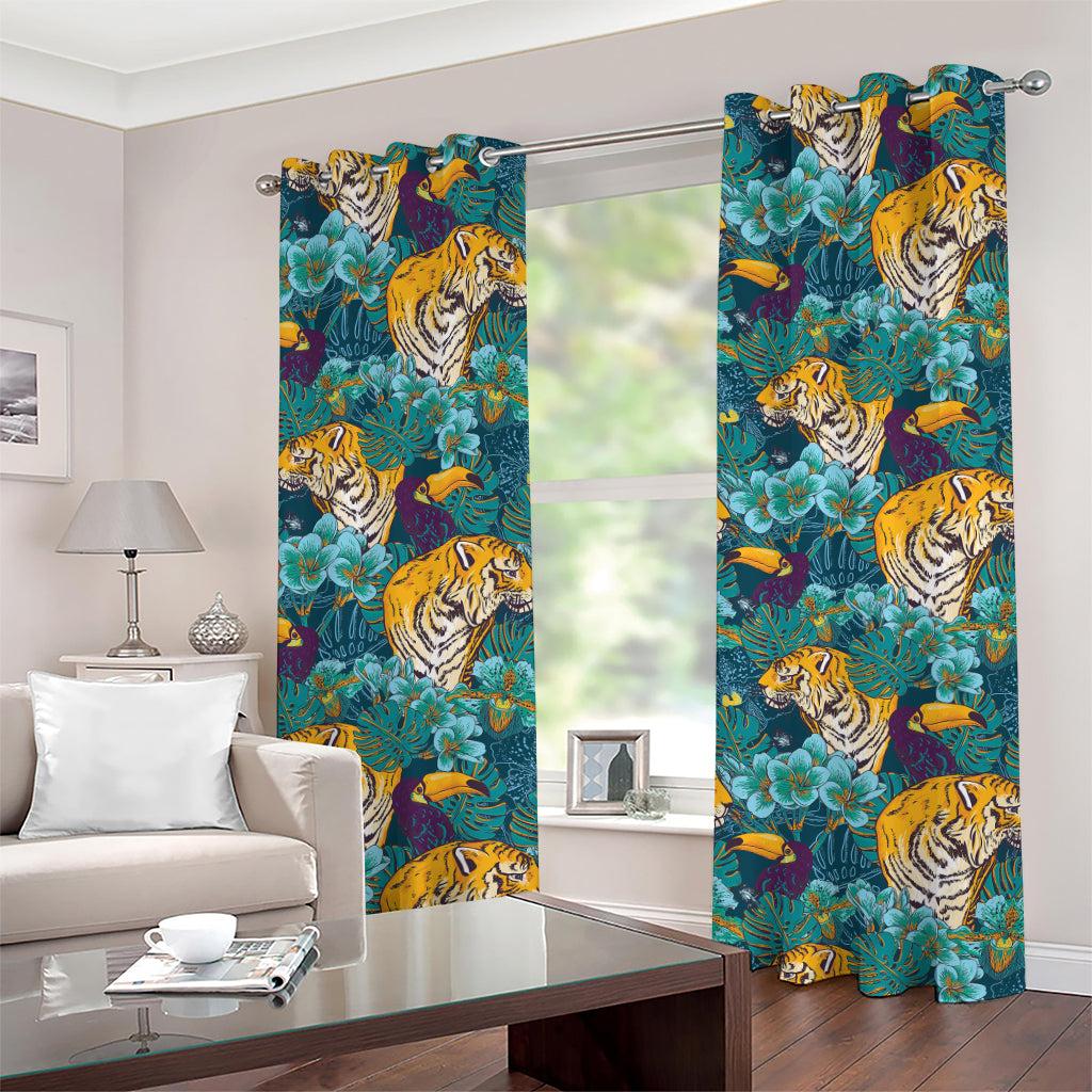 Tiger And Toucan Pattern Print Grommet Curtains